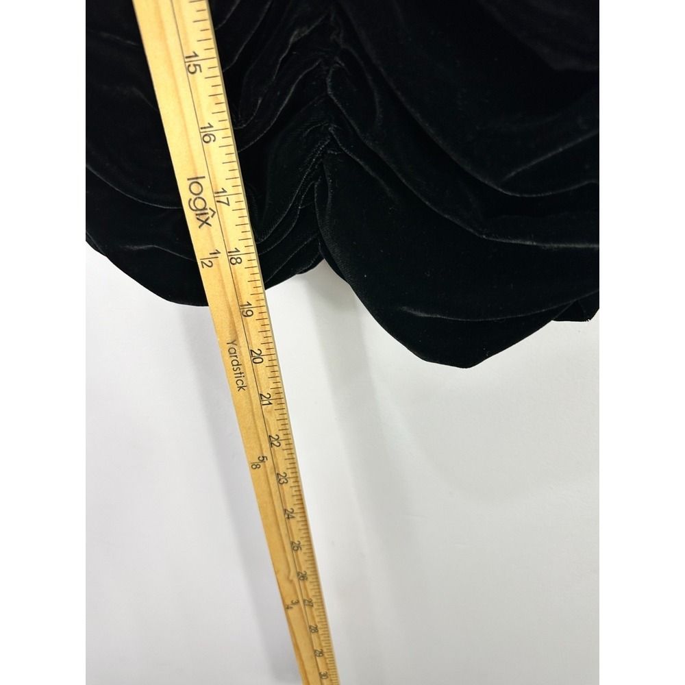 Zara Black Velvet Ruched Crop Top Size Small Puff Sleeve Whimsigoth Art Deco - Picture 4 of 5